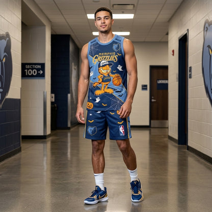 Halloween Basketball Jersey And Shorts Set, Cartoon Cat Sport Fan Outfit | 30 Teams Available