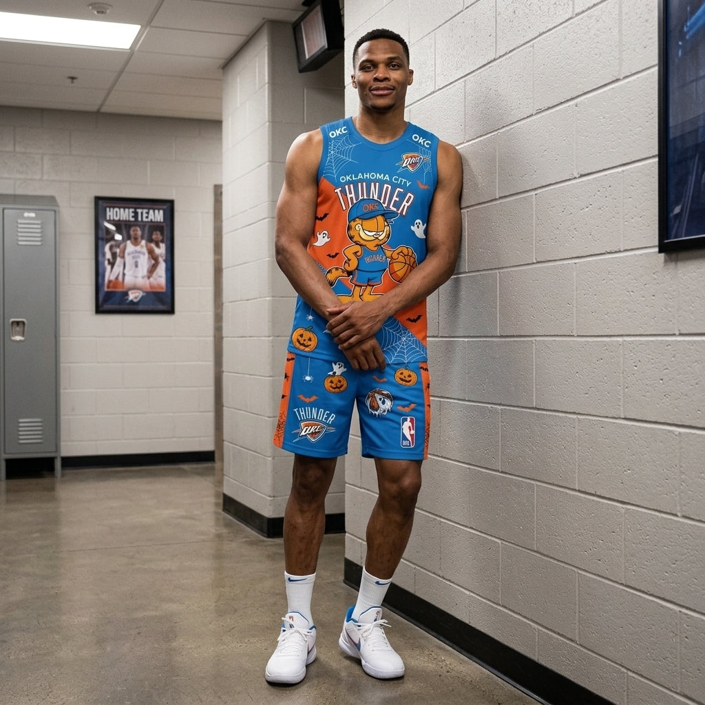 Halloween Basketball Jersey And Shorts Set, Cartoon Cat Sport Fan Outfit | 30 Teams Available