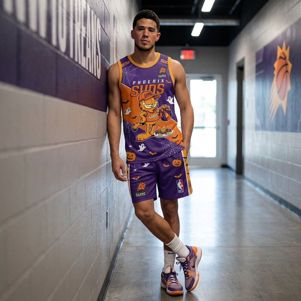Halloween Basketball Jersey And Shorts Set, Cartoon Cat Sport Fan Outfit | 30 Teams Available