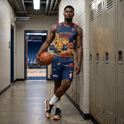 Halloween Basketball Jersey And Shorts Set, Cartoon Cat Sport Fan Outfit | 30 Teams Available