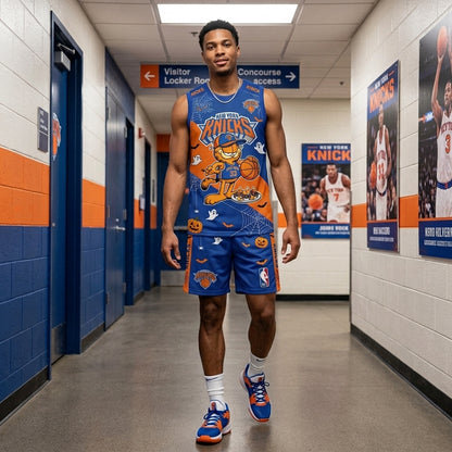 Halloween Basketball Jersey And Shorts Set, Cartoon Cat Sport Fan Outfit | 30 Teams Available