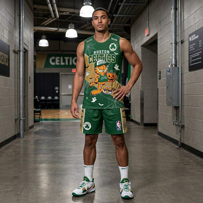 Halloween Basketball Jersey And Shorts Set, Cartoon Cat Sport Fan Outfit | 30 Teams Available