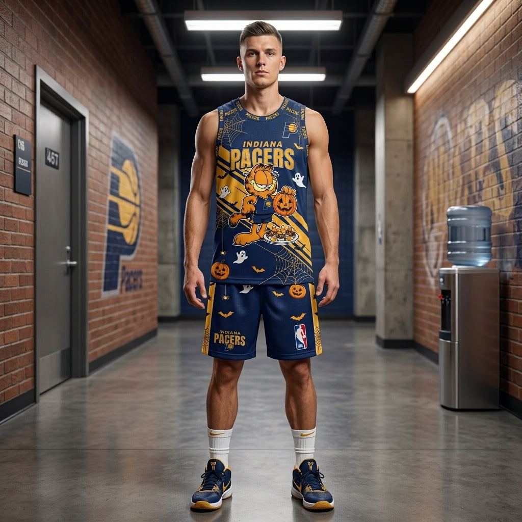 Halloween Basketball Jersey And Shorts Set, Cartoon Cat Sport Fan Outfit | 30 Teams Available