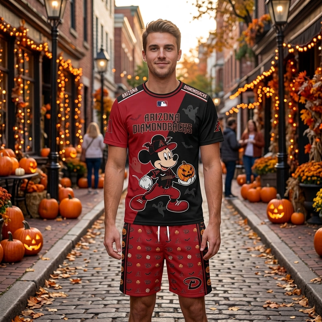 Halloween Baseball Fan T-Shirt And Shorts Set, Cartoon Mouse Sport Outfit | 30 Teams Available