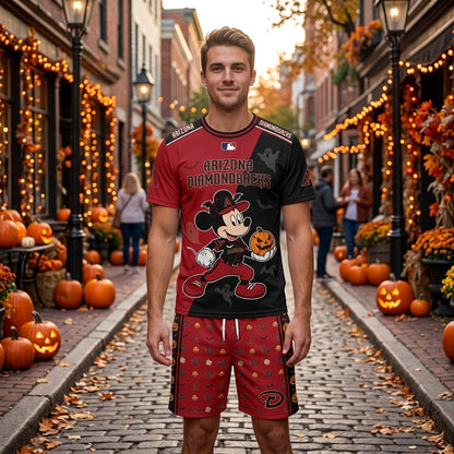 Halloween Baseball Fan T-Shirt And Shorts Set, Cartoon Mouse Sport Outfit | 30 Teams Available