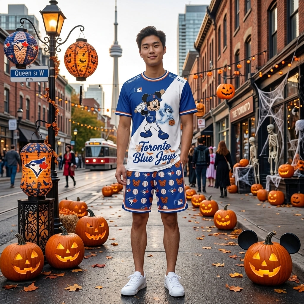 Halloween Baseball Fan T-Shirt And Shorts Set, Cartoon Mouse Sport Outfit | 30 Teams Available