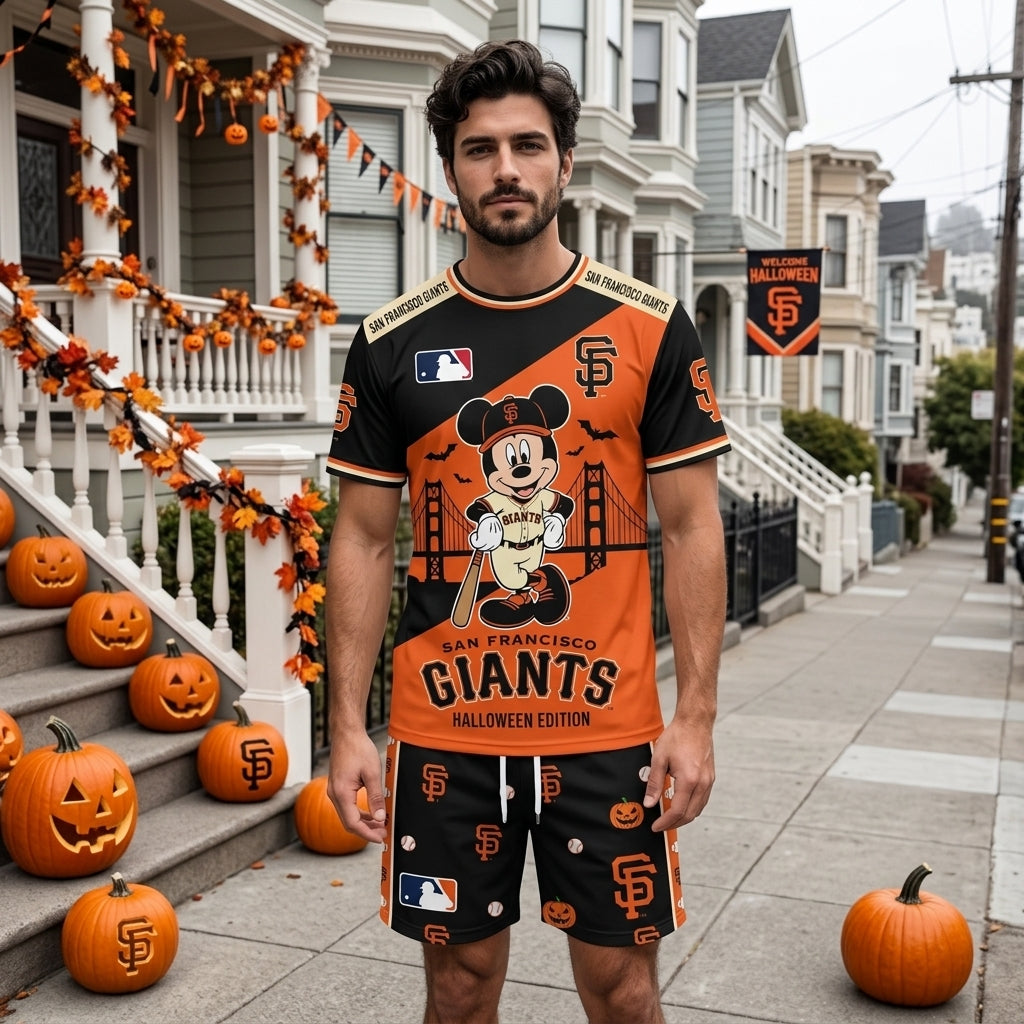 Halloween Baseball Fan T-Shirt And Shorts Set, Cartoon Mouse Sport Outfit | 30 Teams Available