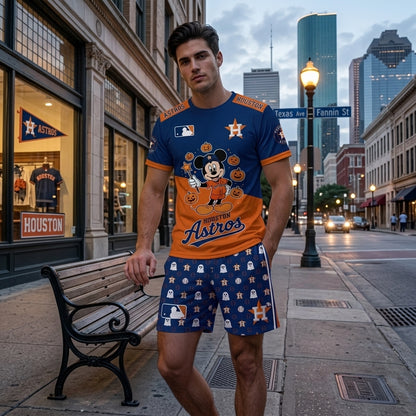 Halloween Baseball Fan T-Shirt And Shorts Set, Cartoon Mouse Sport Outfit | 30 Teams Available
