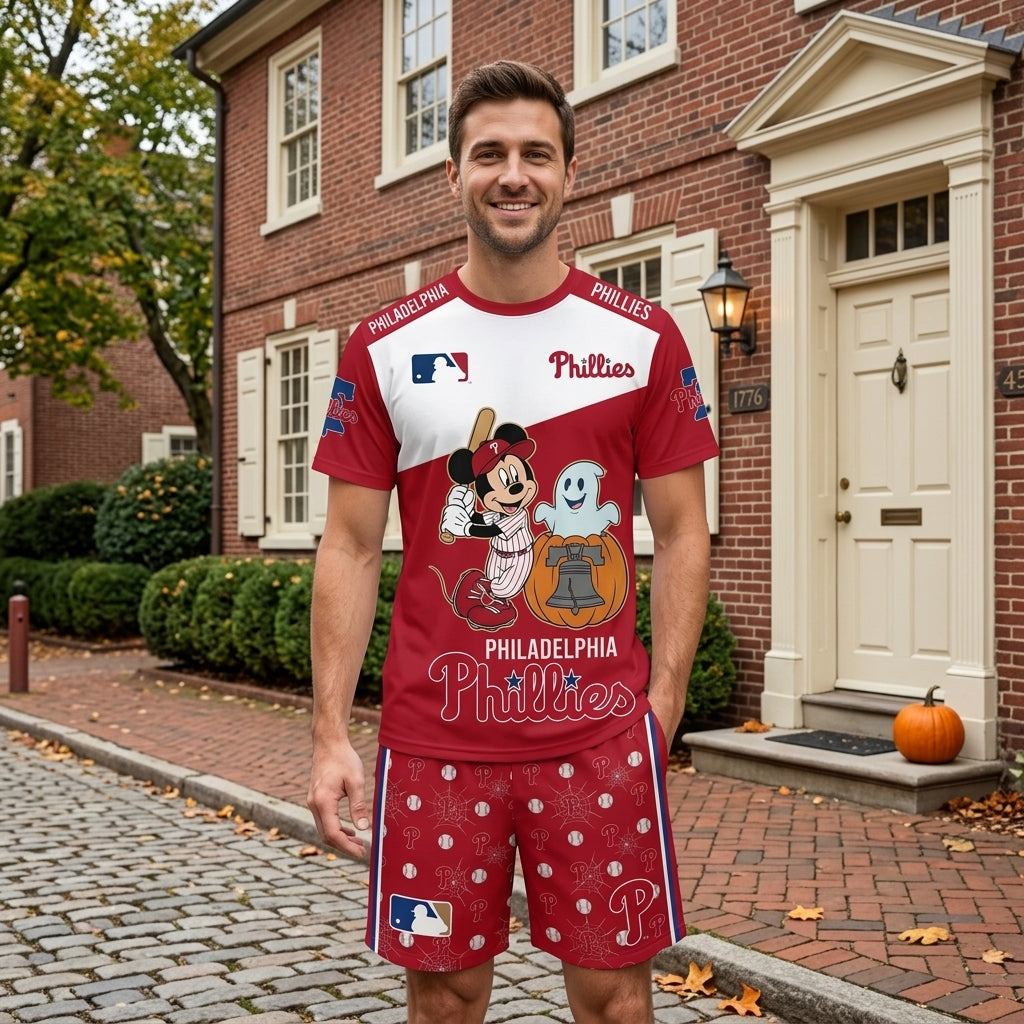 Halloween Baseball Fan T-Shirt And Shorts Set, Cartoon Mouse Sport Outfit | 30 Teams Available