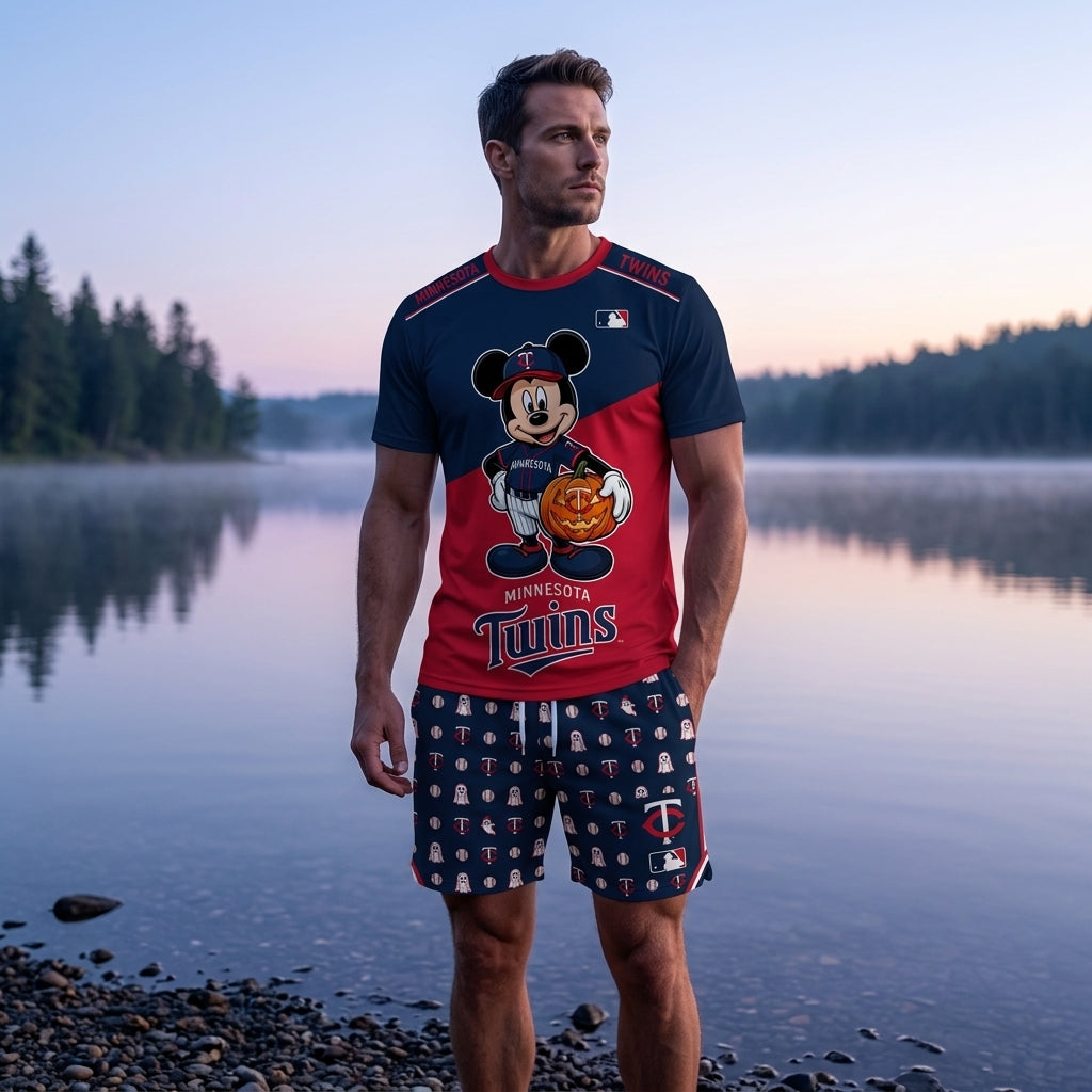 Halloween Baseball Fan T-Shirt And Shorts Set, Cartoon Mouse Sport Outfit | 30 Teams Available