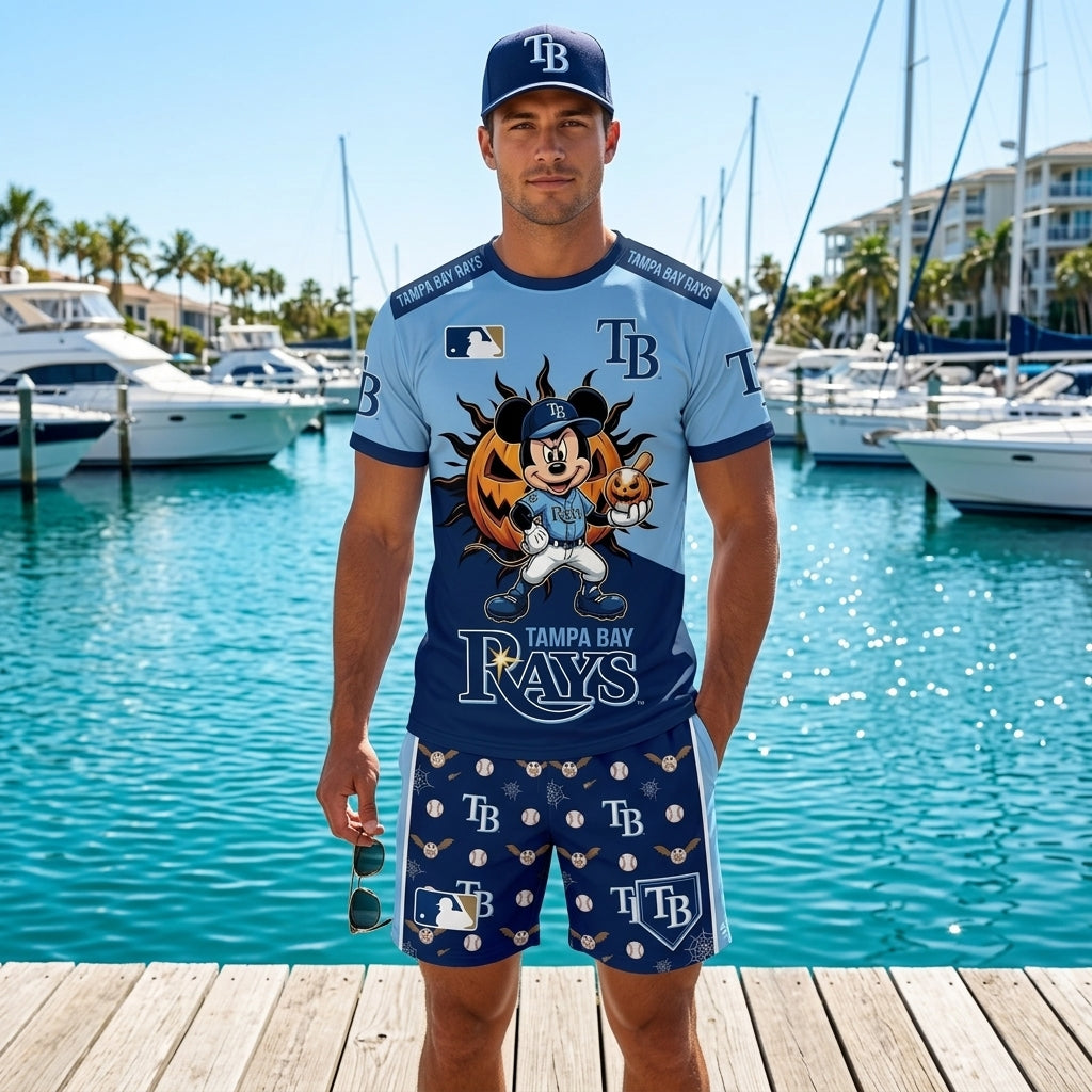 Halloween Baseball Fan T-Shirt And Shorts Set, Cartoon Mouse Sport Outfit | 30 Teams Available