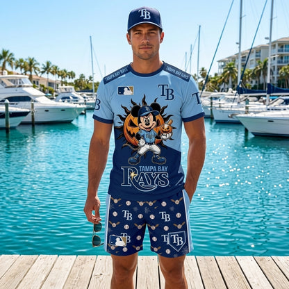 Halloween Baseball Fan T-Shirt And Shorts Set, Cartoon Mouse Sport Outfit | 30 Teams Available