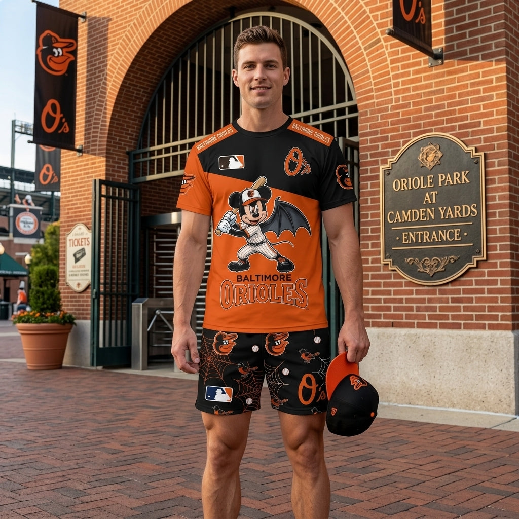 Halloween Baseball Fan T-Shirt And Shorts Set, Cartoon Mouse Sport Outfit | 30 Teams Available