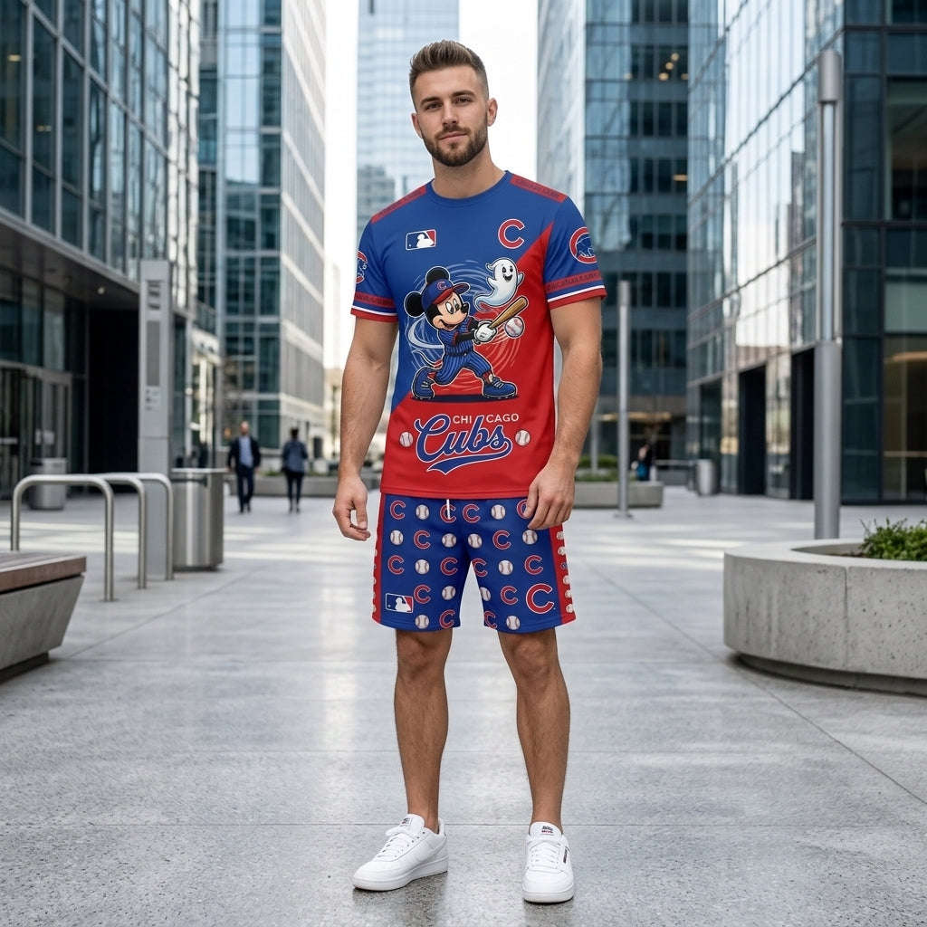 Halloween Baseball Fan T-Shirt And Shorts Set, Cartoon Mouse Sport Outfit | 30 Teams Available