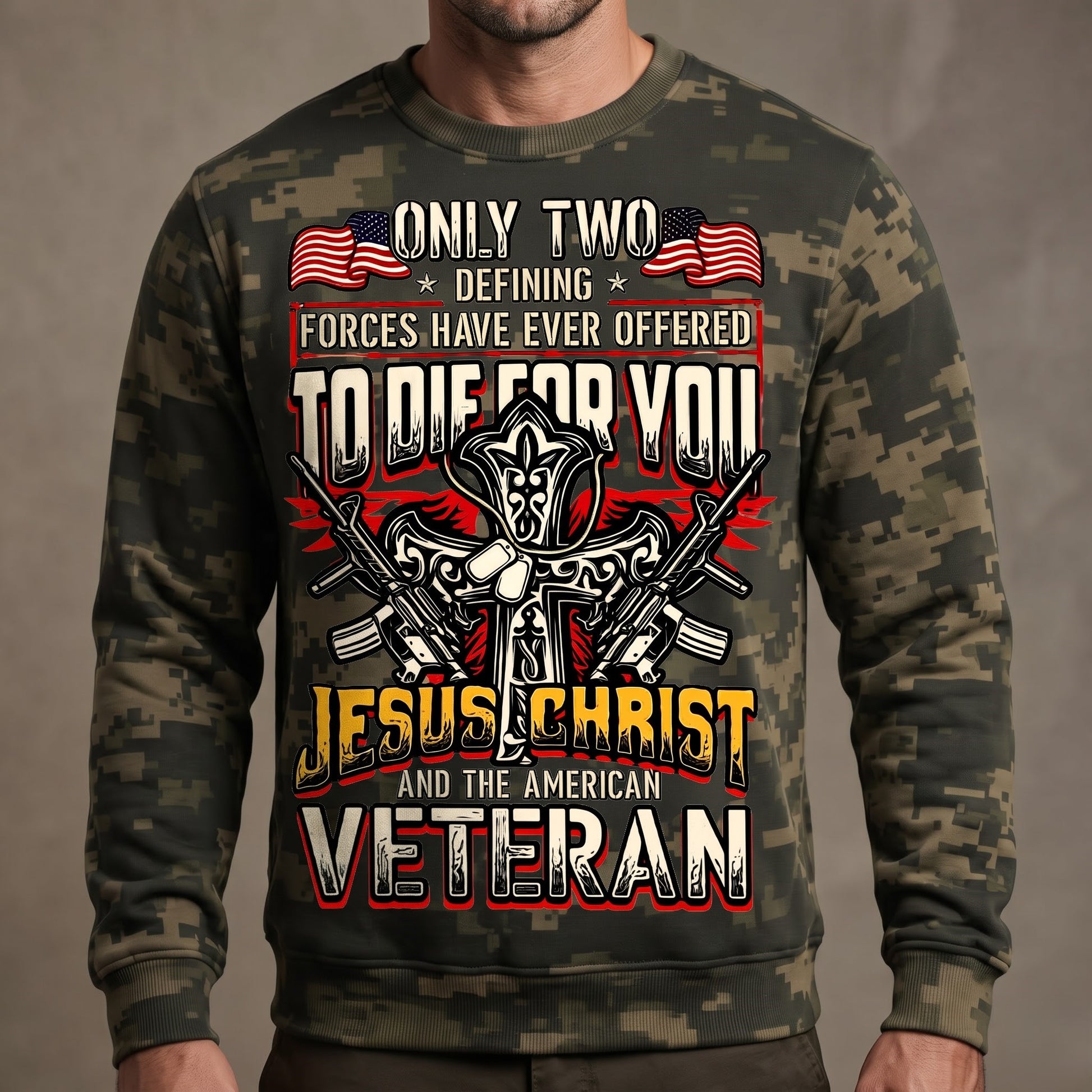 American Veteran Faith Shirt — Jesus Christ Veteran Graphic T-Shirt — Sweatshirt — Hoodie & Zip Hood - Custom Fan Apparel Image 4