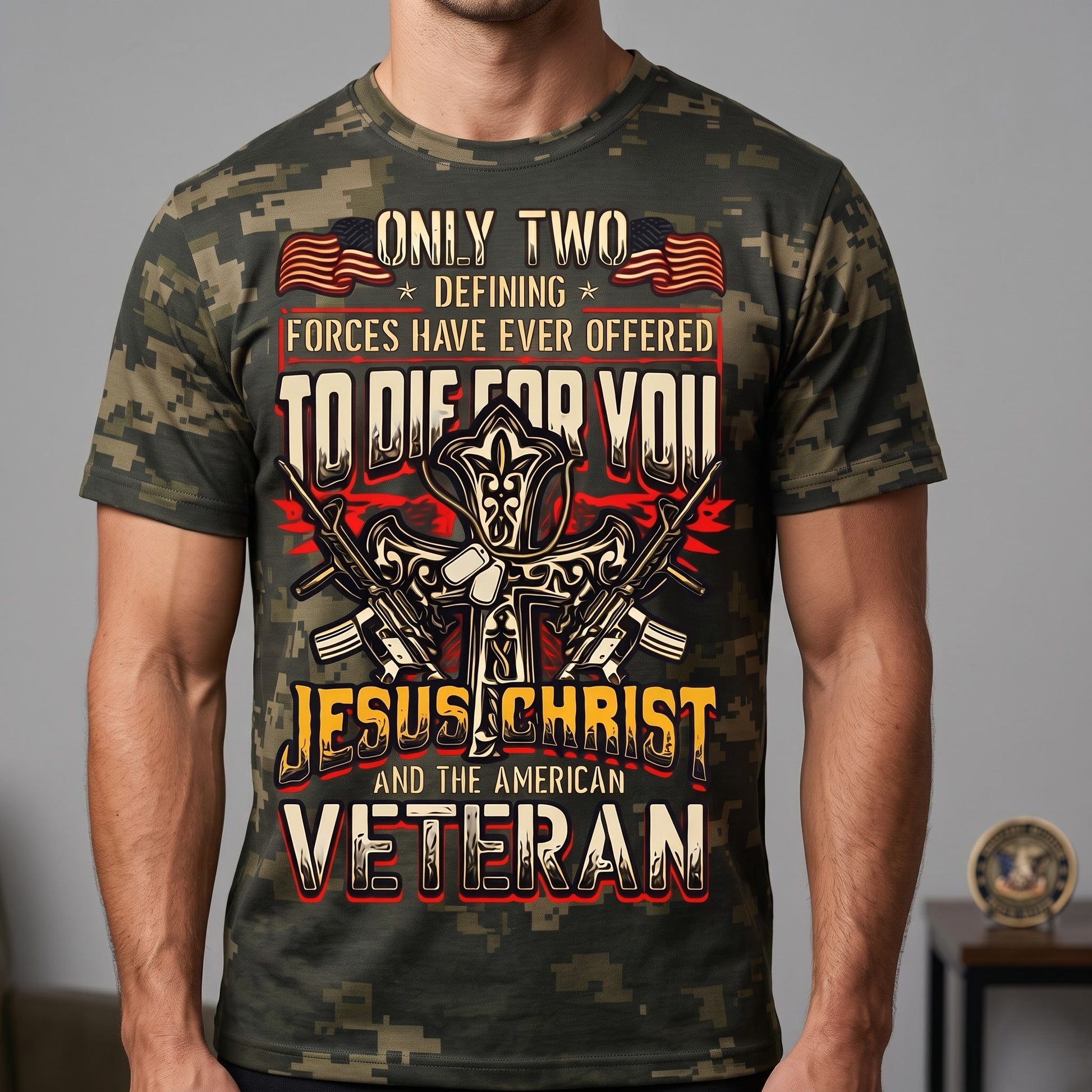 American Veteran Faith Shirt — Jesus Christ Veteran Graphic T-Shirt — Sweatshirt — Hoodie & Zip Hood - Custom Fan Apparel Image 2