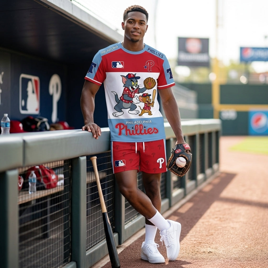 All USA Baseball Teams Inspired Fan Set, Graphic T-Shirt And Shorts Combo Outfit