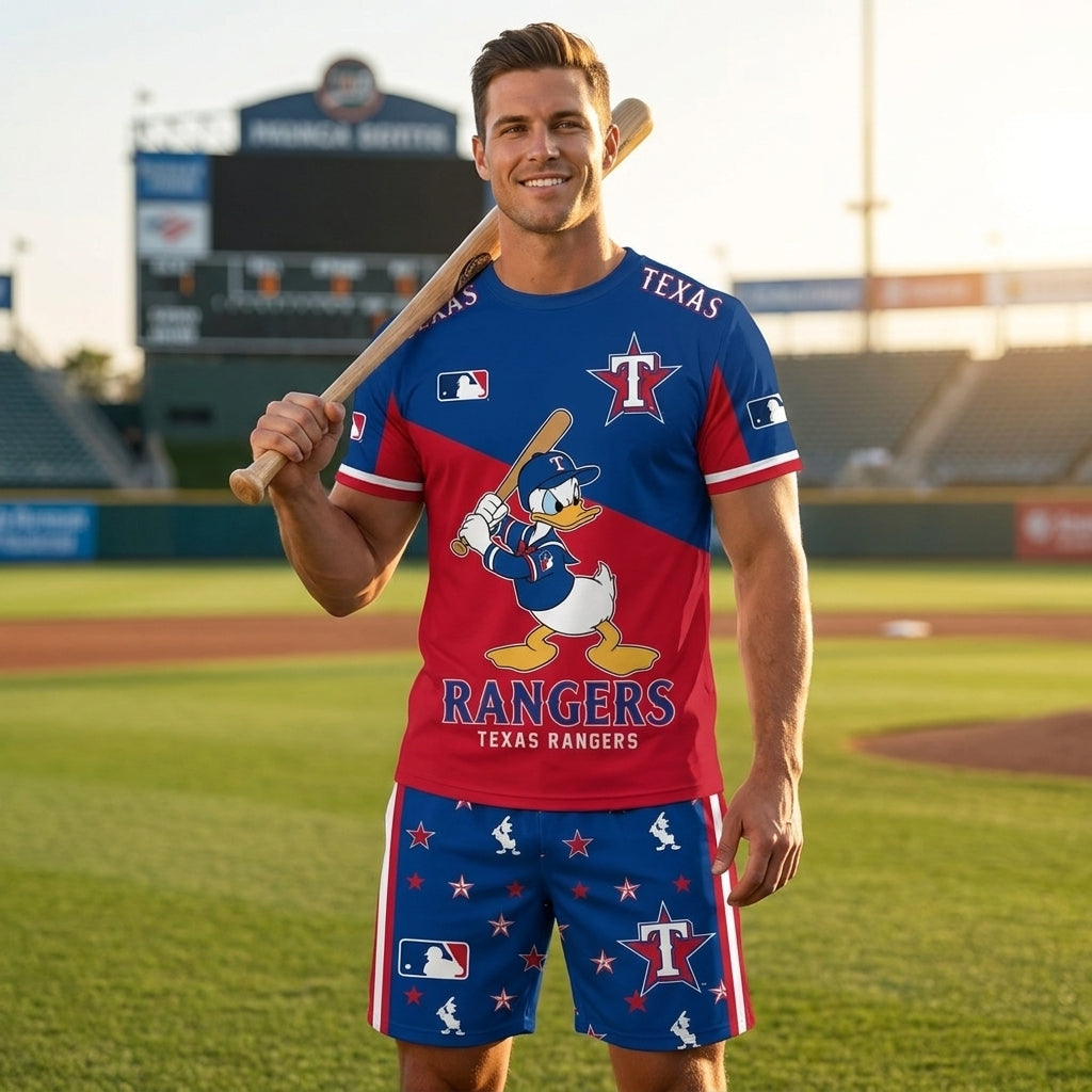 Cartoon Duck Baseball Fan T-Shirt And Shorts Set, Sport Outfit Combo | 30 Teams Available