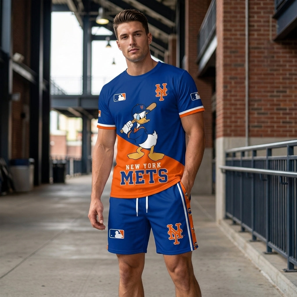 Cartoon Duck Baseball Fan T-Shirt And Shorts Set, Sport Outfit Combo | 30 Teams Available