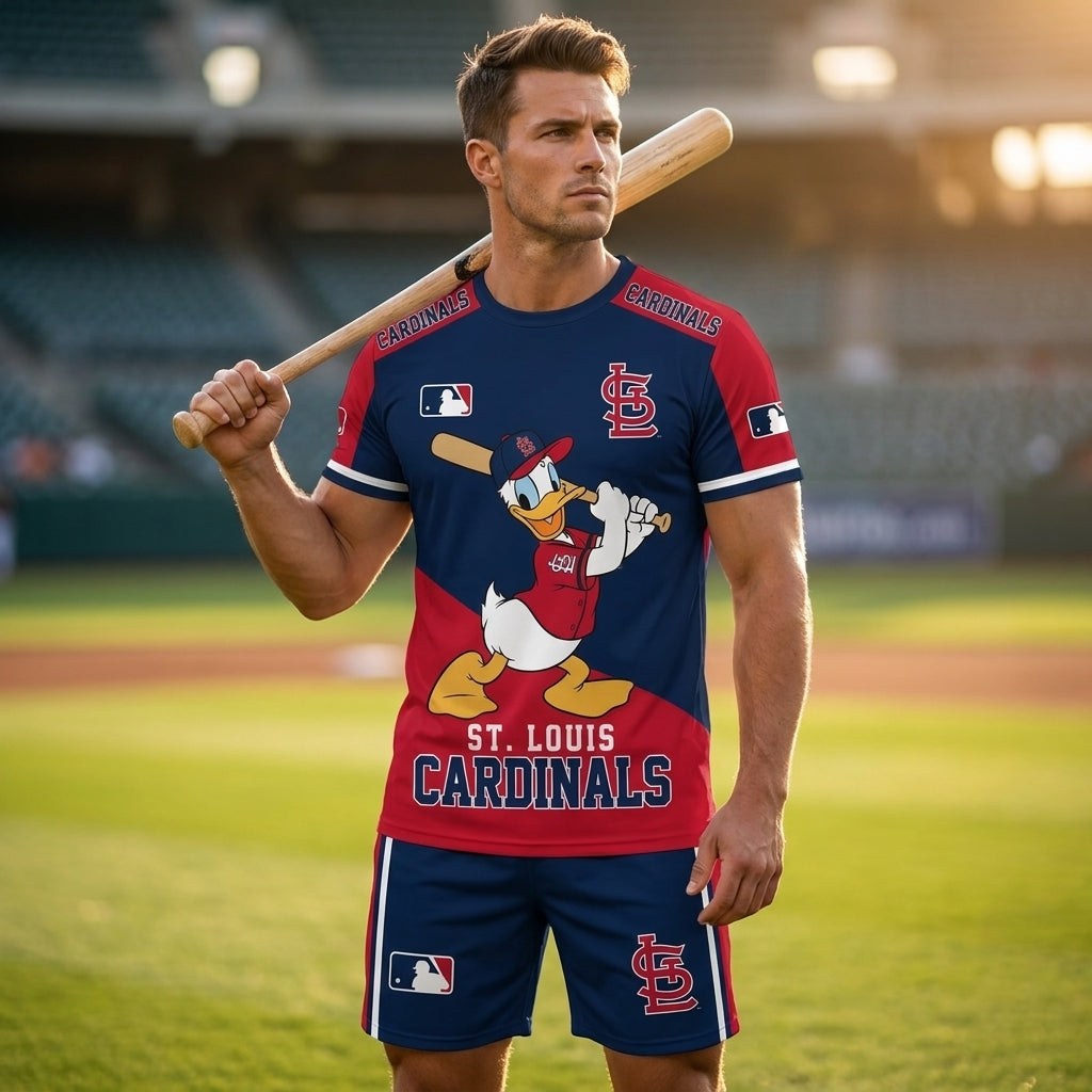 Cartoon Duck Baseball Fan T-Shirt And Shorts Set, Sport Outfit Combo | 30 Teams Available
