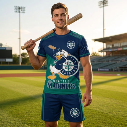 Cartoon Duck Baseball Fan T-Shirt And Shorts Set, Sport Outfit Combo | 30 Teams Available