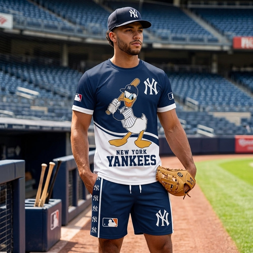 Cartoon Duck Baseball Fan T-Shirt And Shorts Set, Sport Outfit Combo | 30 Teams Available