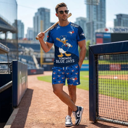 Cartoon Duck Baseball Fan T-Shirt And Shorts Set, Sport Outfit Combo | 30 Teams Available