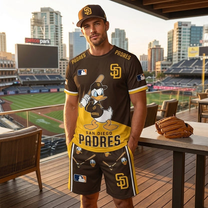 Cartoon Duck Baseball Fan T-Shirt And Shorts Set, Sport Outfit Combo | 30 Teams Available