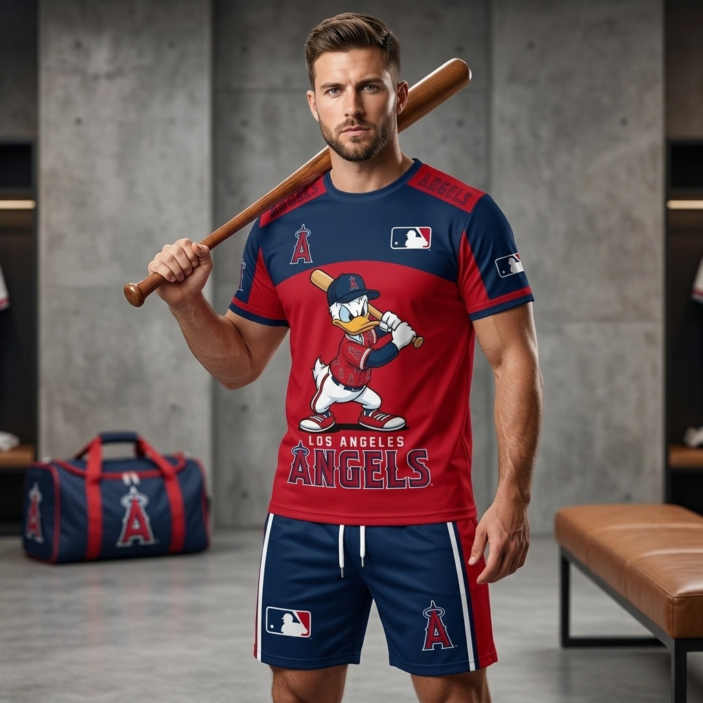 Cartoon Duck Baseball Fan T-Shirt And Shorts Set, Sport Outfit Combo | 30 Teams Available