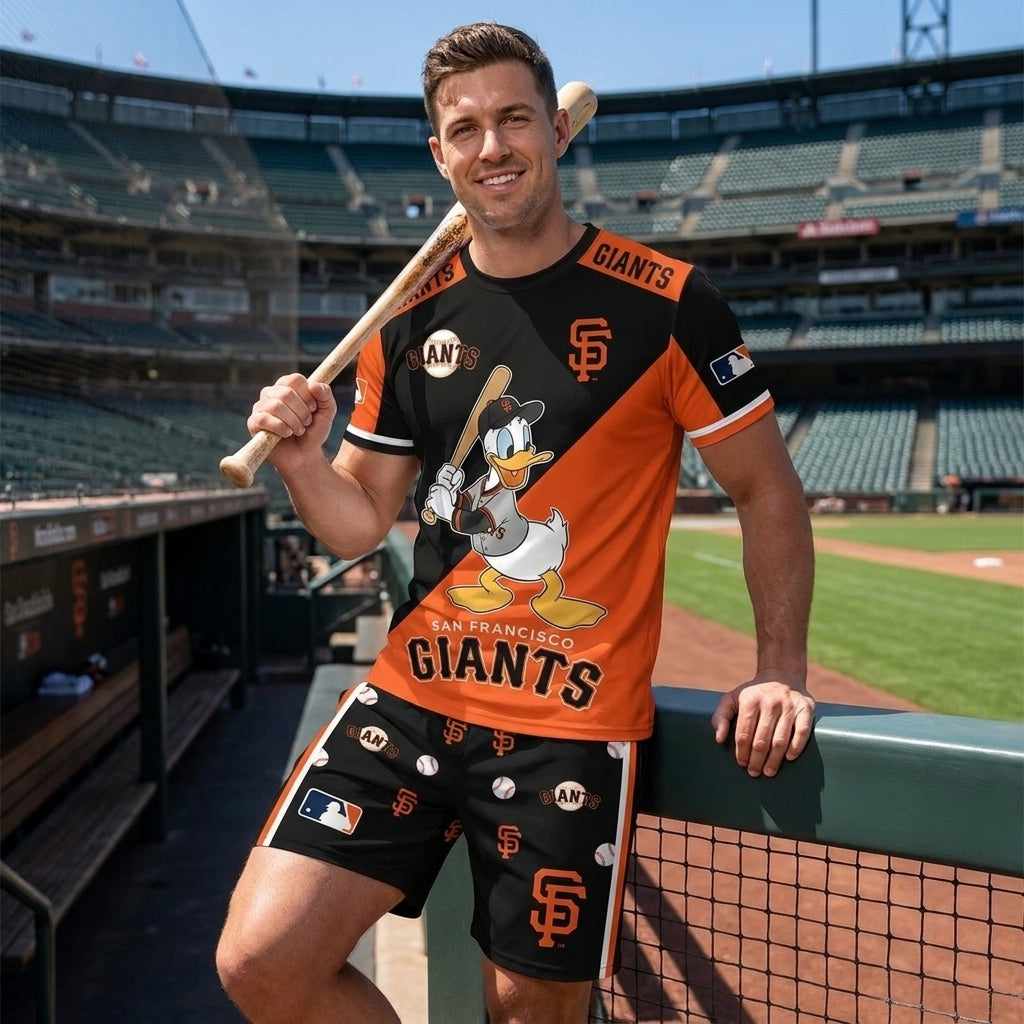 Cartoon Duck Baseball Fan T-Shirt And Shorts Set, Sport Outfit Combo | 30 Teams Available