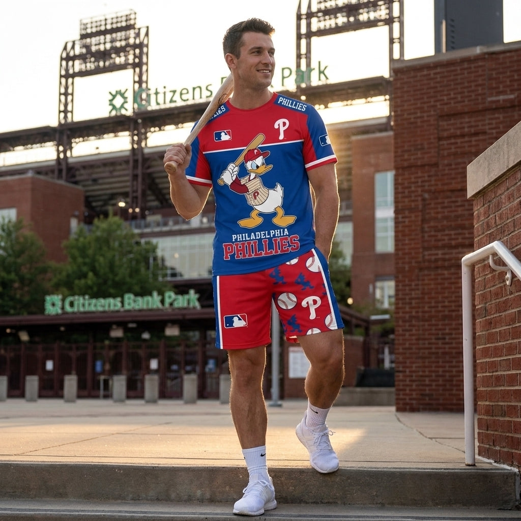 Cartoon Duck Baseball Fan T-Shirt And Shorts Set, Sport Outfit Combo | 30 Teams Available