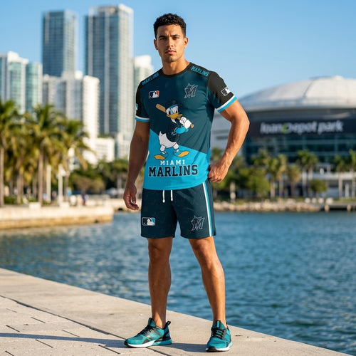 Cartoon Duck Baseball Fan T-Shirt And Shorts Set, Sport Outfit Combo | 30 Teams Available