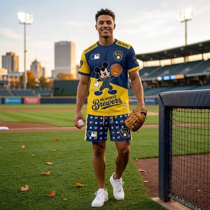 Halloween Baseball Fan T-Shirt And Shorts Set, Cartoon Mouse Sport Outfit | 30 Teams Available