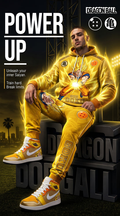 Son Goku Power Up Outfit Set — Hoodie, Jogger Pants & High-Top Sneakers | Dragon Ball Anime Streetwear Matching Set