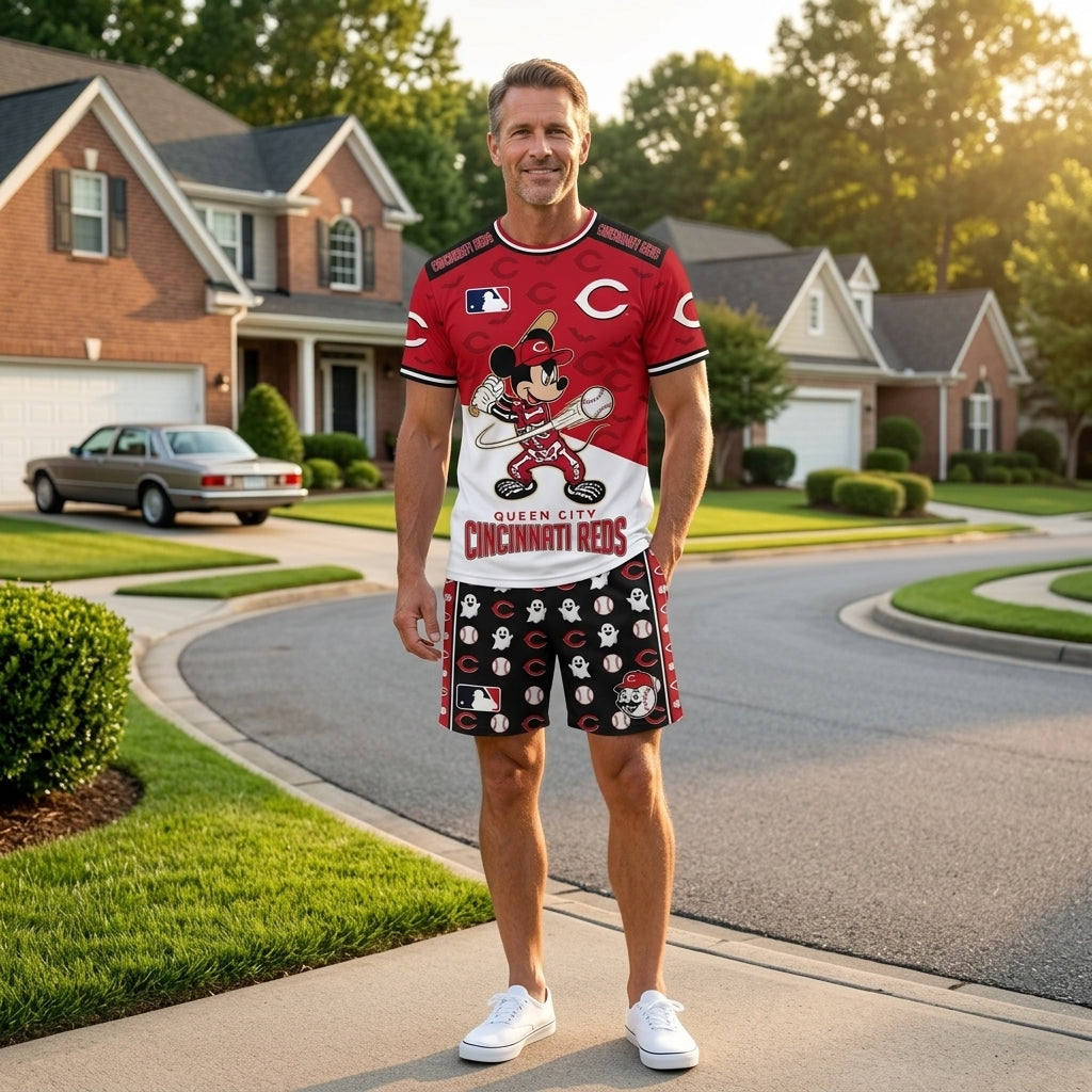 Halloween Baseball Fan T-Shirt And Shorts Set, Cartoon Mouse Sport Outfit | 30 Teams Available