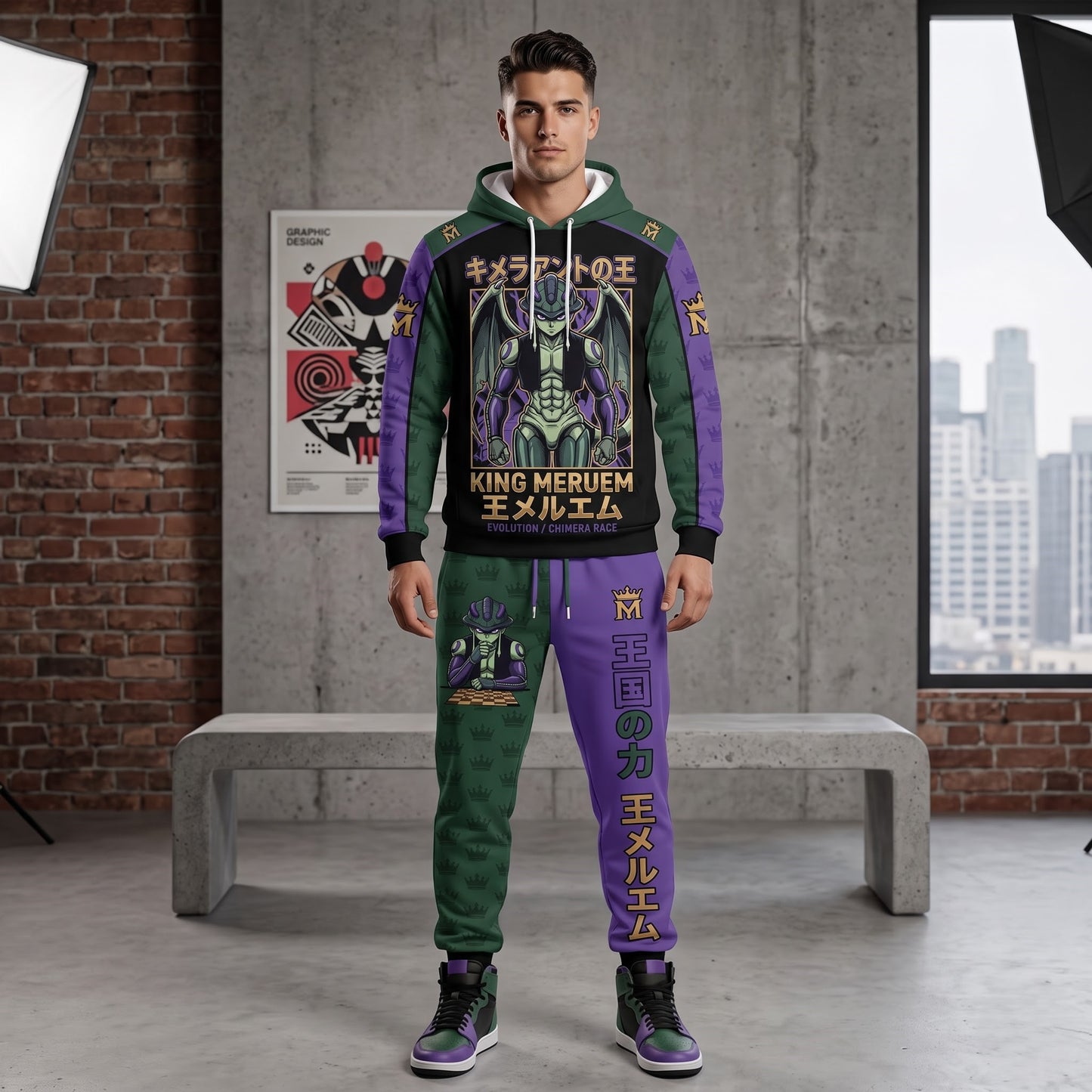 Anime Hunter Hoodie & Sweatpants Set — Manga Inspired Tracksuit — Character Graphic Jogger Set for A - Custom Fan Apparel Image 14