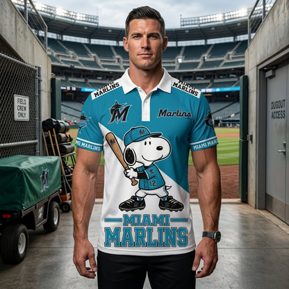 National League — NL Baseball Polo Shirt, Team Color Game Day Polo, Cartoon Dog Baseball Inspired Sports Jersey, Navy Pinstripe Fanwear Shirt