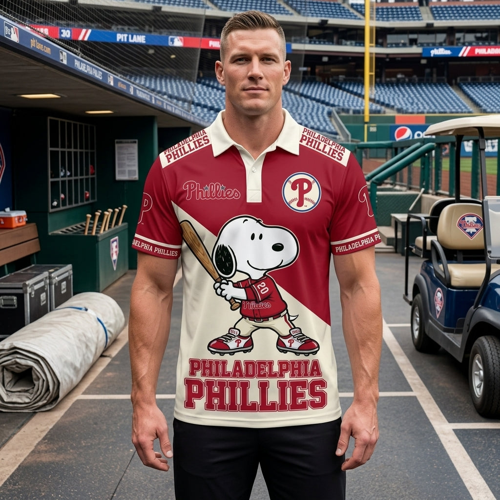 National League — NL Baseball Polo Shirt, Team Color Game Day Polo, Cartoon Dog Baseball Inspired Sports Jersey, Navy Pinstripe Fanwear Shirt