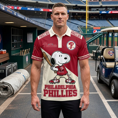 National League — NL Baseball Polo Shirt, Team Color Game Day Polo, Cartoon Dog Baseball Inspired Sports Jersey, Navy Pinstripe Fanwear Shirt