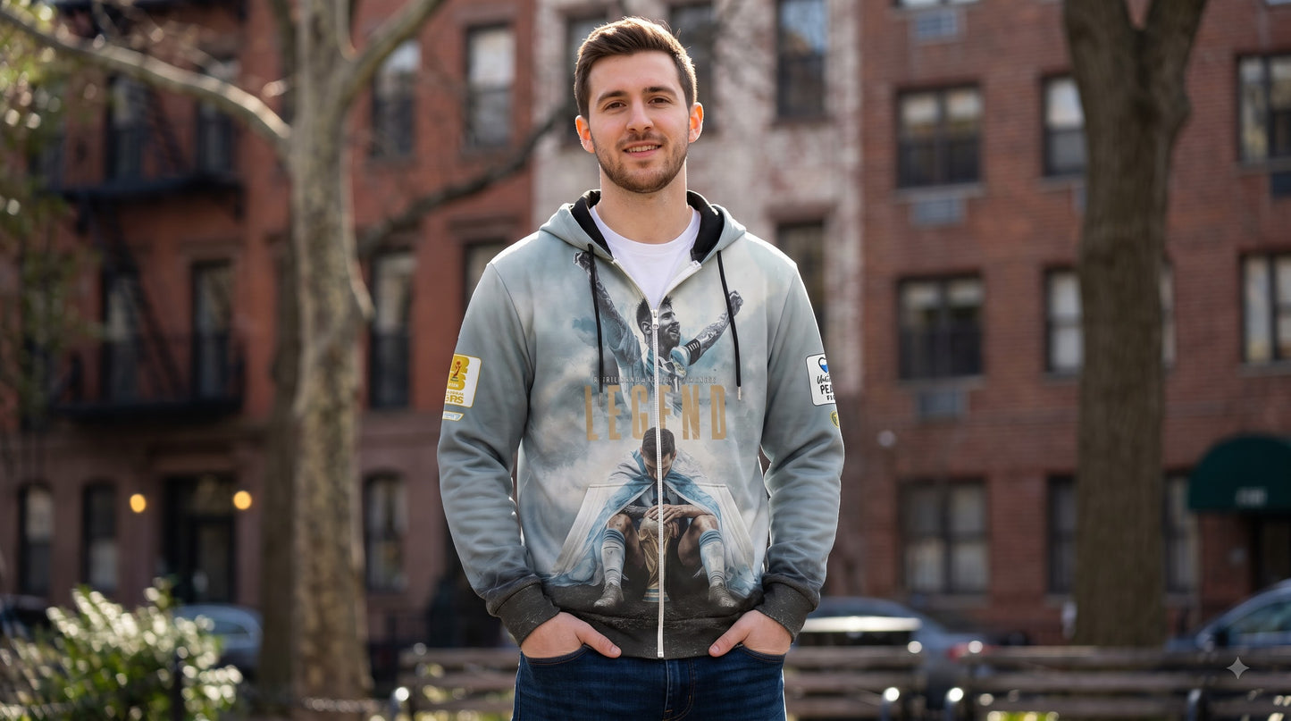 Argentina Legend Soccer Graphic Hoodie, World Champion Football Sweatshirt, Light Blue Fan T-Shirt, Zip Hoodie Gift