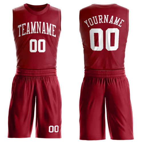 Custom Maroon White Round Neck Basketball Uniform Jersey