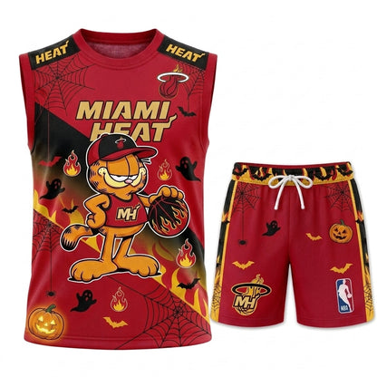 Halloween Basketball Jersey And Shorts Set, Cartoon Cat Sport Fan Outfit | 30 Teams Available