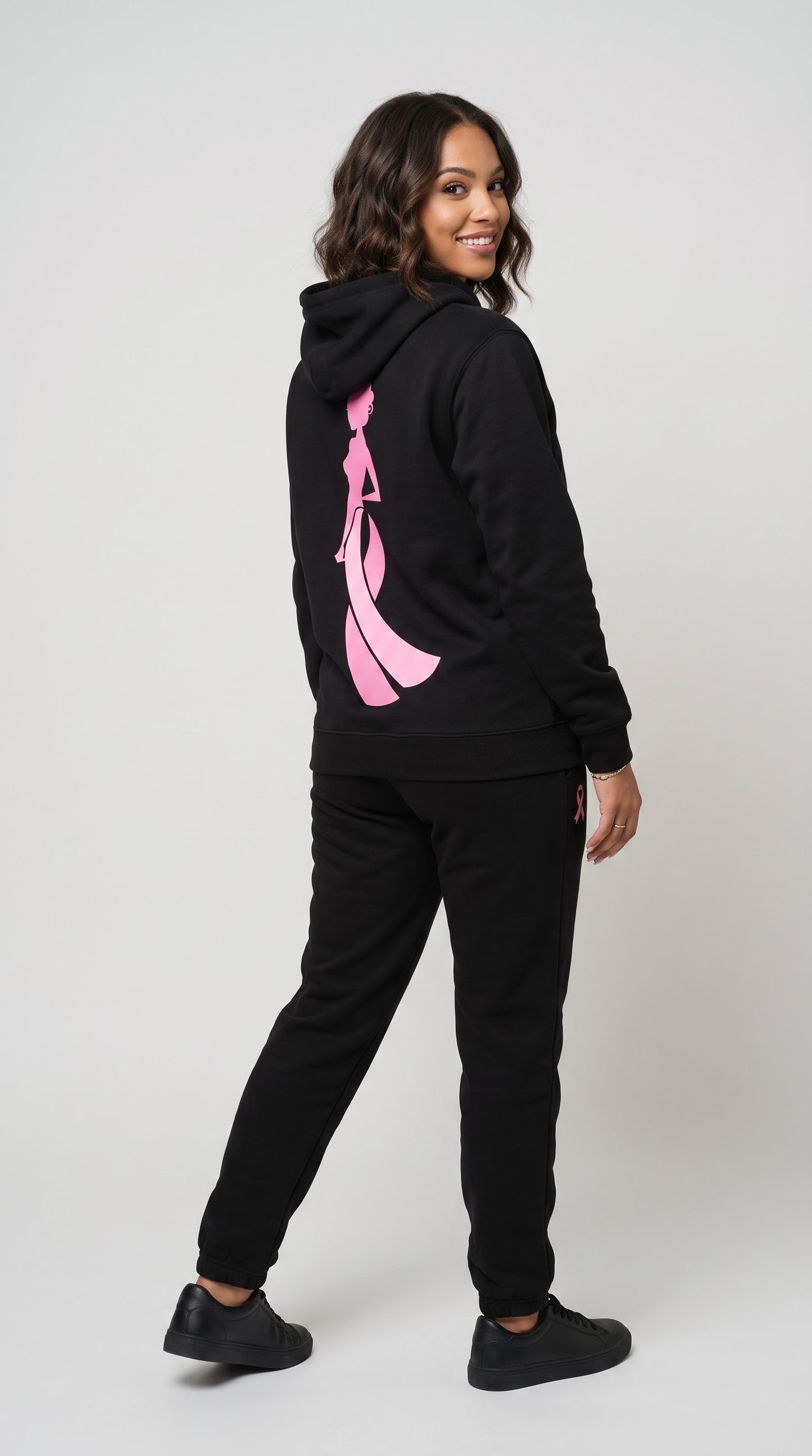 Pink Ribbon Hoodie & Sweatpants Set, Breast Cancer Awareness Tracksuit, Hope Support Outfit Hoodie & Sweatpants Set — 8 Styles