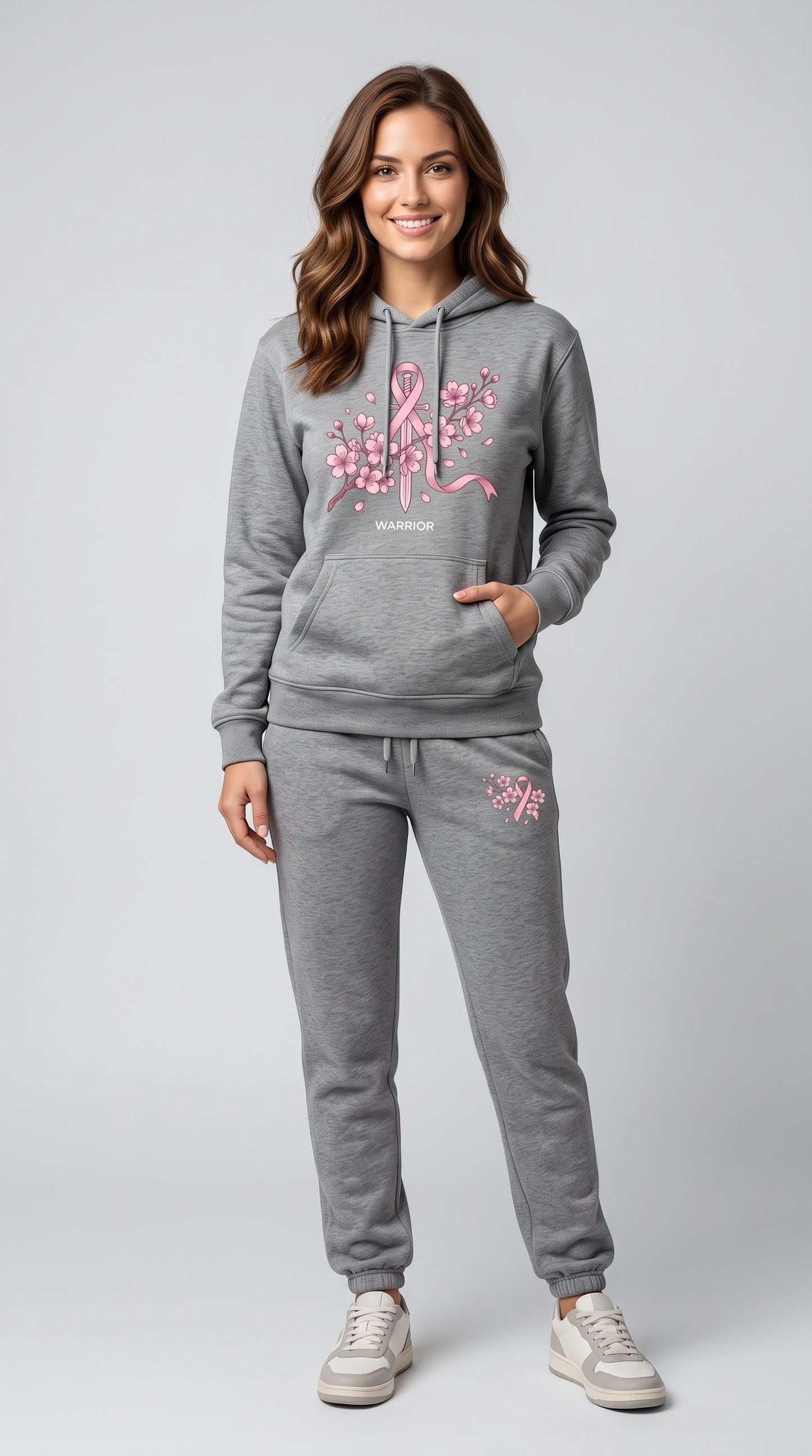 Pink Ribbon Hoodie & Sweatpants Set, Breast Cancer Awareness Tracksuit, Hope Support Outfit Hoodie & Sweatpants Set — 8 Styles