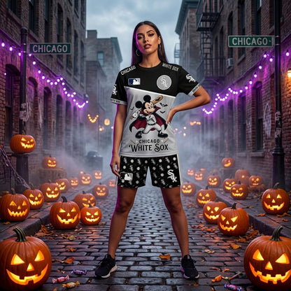 Halloween Baseball Fan T-Shirt And Shorts Set, Cartoon Mouse Sport Outfit | 30 Teams Available