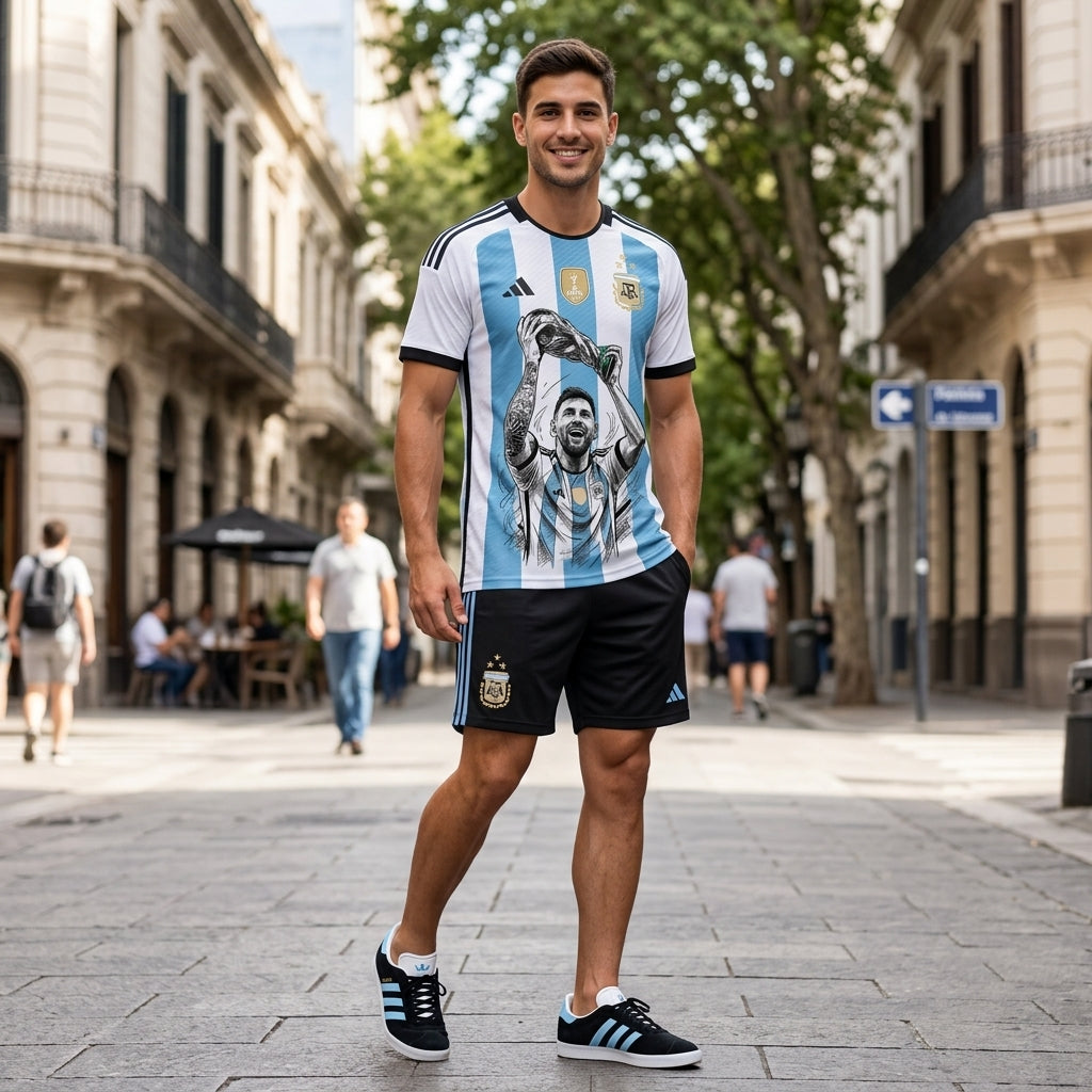 Special Edition Football Legend T-Shirt + Shorts Set, Pink Soccer Fan Outfit