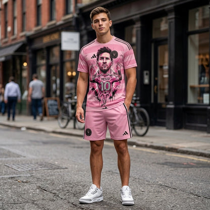 Special Edition Football Legend T-Shirt + Shorts Set, Pink Soccer Fan Outfit