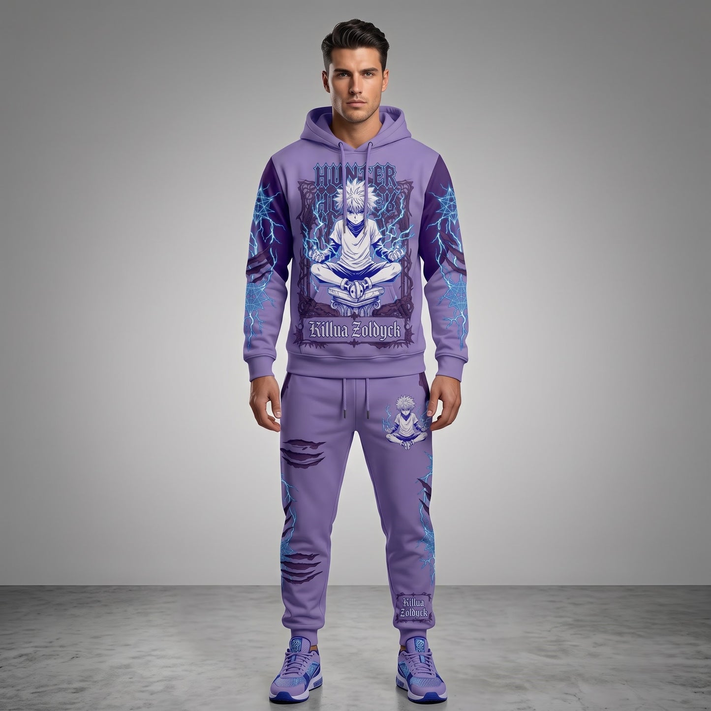 Anime Hunter Hoodie & Sweatpants Set — Manga Inspired Tracksuit — Character Graphic Jogger Set for A - Custom Fan Apparel Image 8