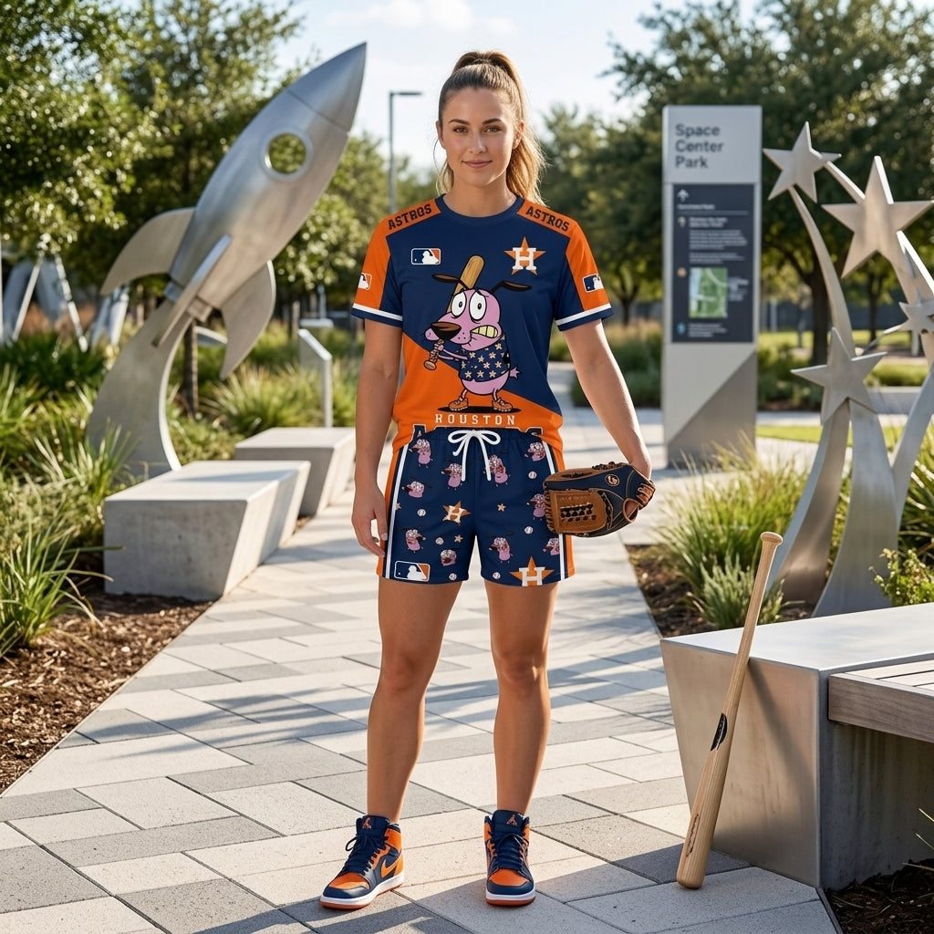 Sport Fan Set T-Shirt + Shorts, Cartoon Dog Baseball Inspired Outfit | All 30 Teams Available