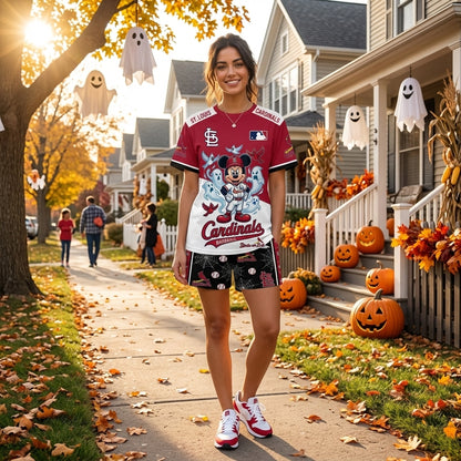 Halloween Baseball Fan T-Shirt And Shorts Set, Cartoon Mouse Sport Outfit | 30 Teams Available